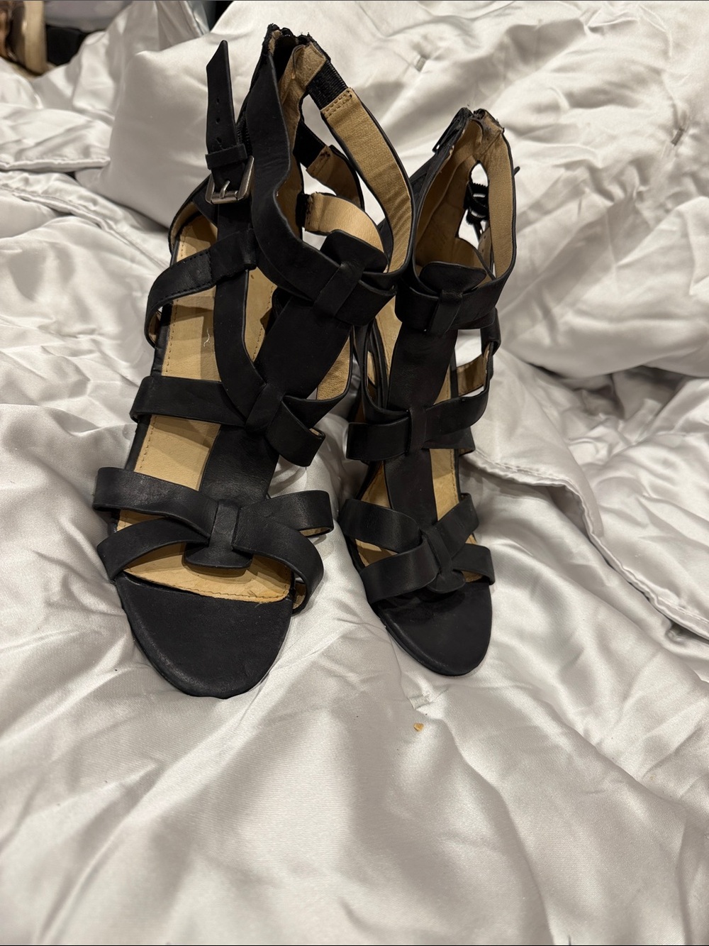 Vintage Aldo Black Strappy Gladiator High School’s Heel Sandals Y2K
